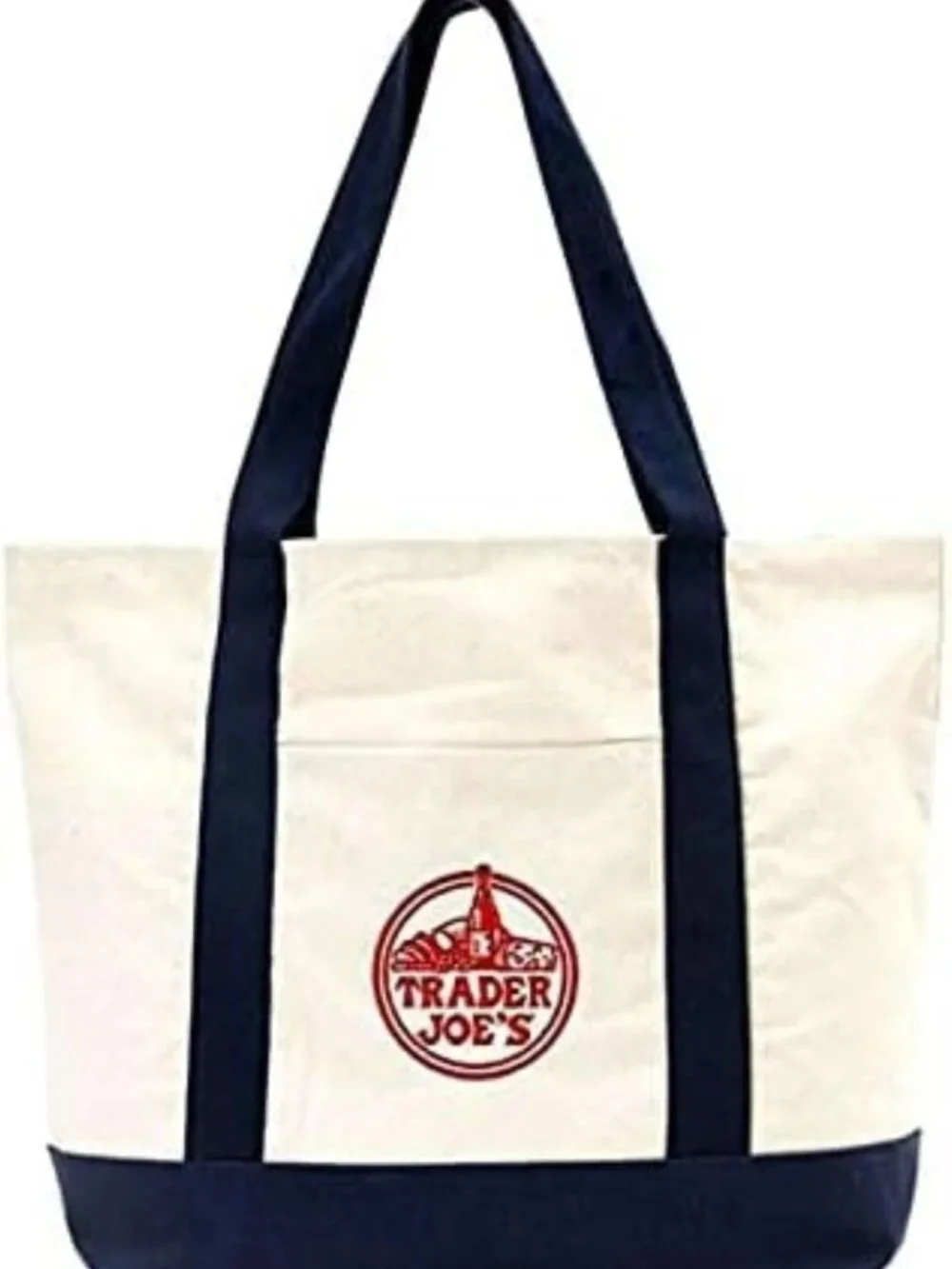 Large Cotton Canvas Tote Bag - Embroidered Shopping Bag, Navy Blue, Eco-Friendly